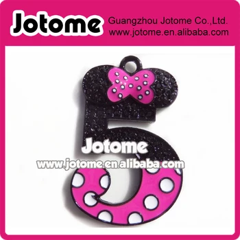 

51mm Rhinestone and pink Enamel Mouse Inspired Number 5 Pendant with white Polka Dot