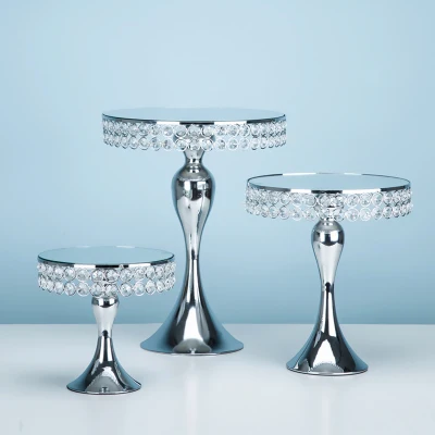 Новое поступление серебряный кристалл торт стенд набор зеркало лицо помадка кекс сладкий стол конфеты бар украшения стола для свадебной вечеринки - Цвет: 3pcs set