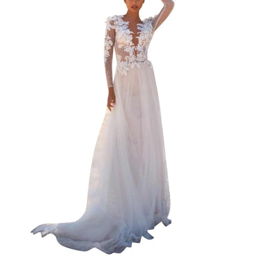 

Women Summer Full Sleeve V-neck Lace Dresses For Famale Party Night Long Backless Luxury Sundress