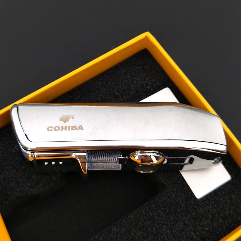 Металлическая 3 струйная Зажигалка COHIBA прикуриватель для сигар с дыроколом