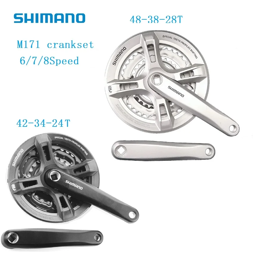 Шатун для горного велосипеда Shimano M171 6S 7S 8S 24 скорость серебро 48T 38T 28 T/черный 42T 34T 24T