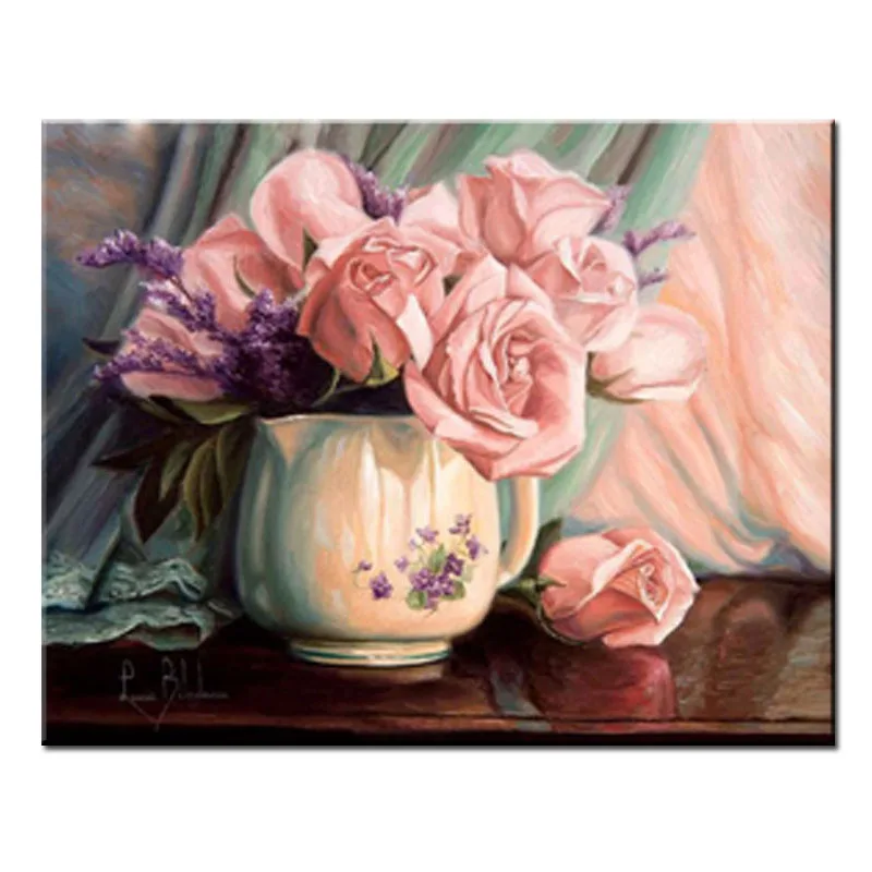 

Full Drill Diamond Painting Cross Stitch Kits Pink Roses Crystal Diamond Embroidery Square Resin Rhinestones Needlework Decor