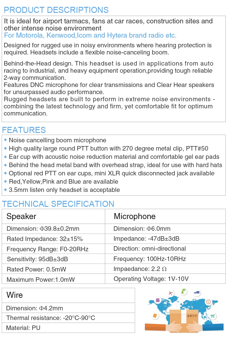 Высокое качество Шум шумоподавления Heavy Duty наушников для IC-F21 IC-F3GS IC-F4GS IC-F14 IC-F14S и т. д