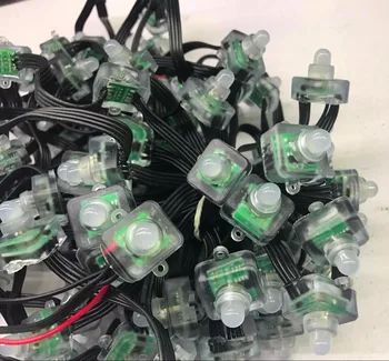 

DC12V WS2818 RGB full color addressable LED pixel light;IP68;10cm wire spacing;with BLACK color wire;100pcs/string;square type