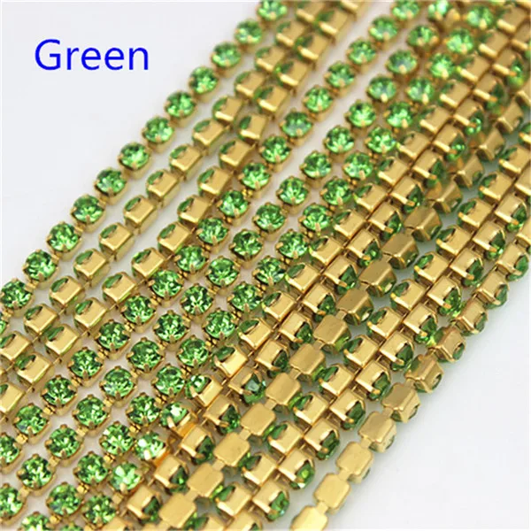 2mm 2.5mm 2.8mm 3mm 2Yard Colorful Sew on Crystal Rhinestone Cup Chain Gold Based Claw for Party Dinner Dress Accessories 8Y1200 - Цвет: Green