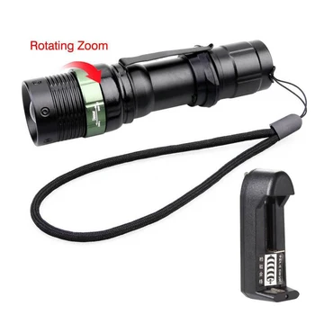 

Waterproof Zoom T6 LED Flashlight 3 Modes Torch With Wrist Strap + 3.7v Universal Li-ion Battery Charger US Plug EH