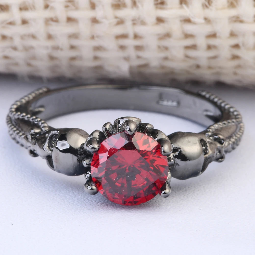 Vintage Red Zircon Stone Skull Rings Fashion Black Gold Filled Jewelry Women Men's Punk CZ Skeleton Ring For Party Dropshipping