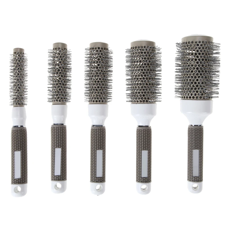 

1pc Gray Ceramic Ionic Comb High Temperature Resistant Round Combs Iron Radial Brushes Curly Hairbrush Hair Salon Tool