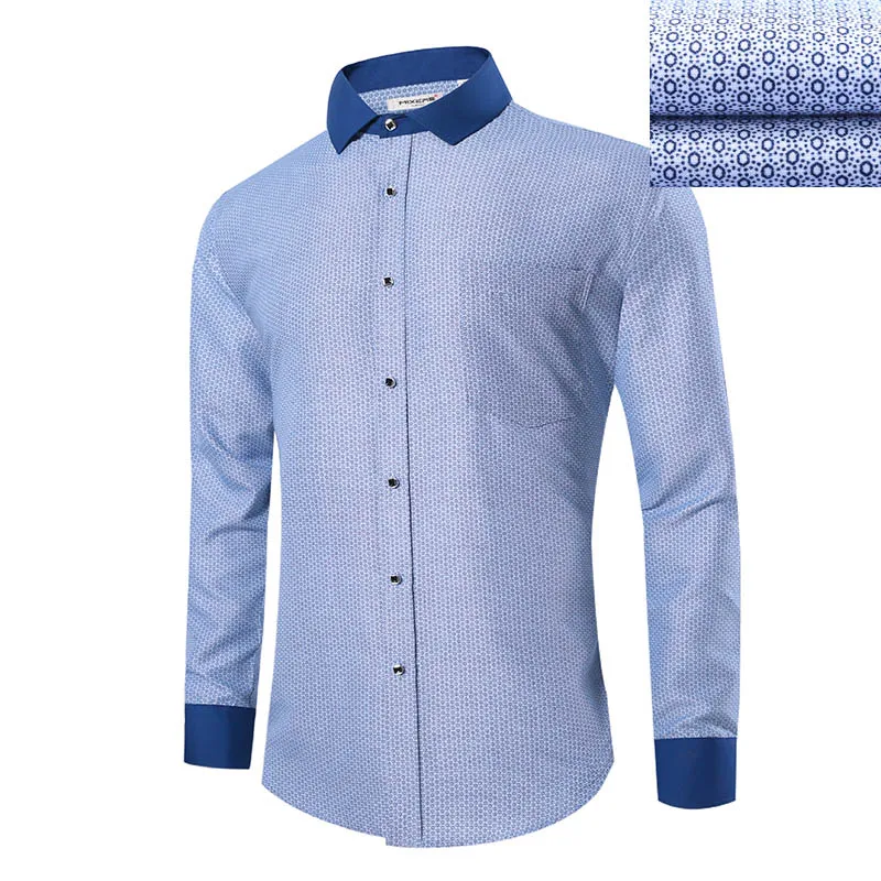 Брендовые мужские рубашки с принтом, повседневные деловые рубашки с длинным рукавом, мужские мягкие XS-4XL больших размеров, модная мужская одежда - Цвет: Light Blue010