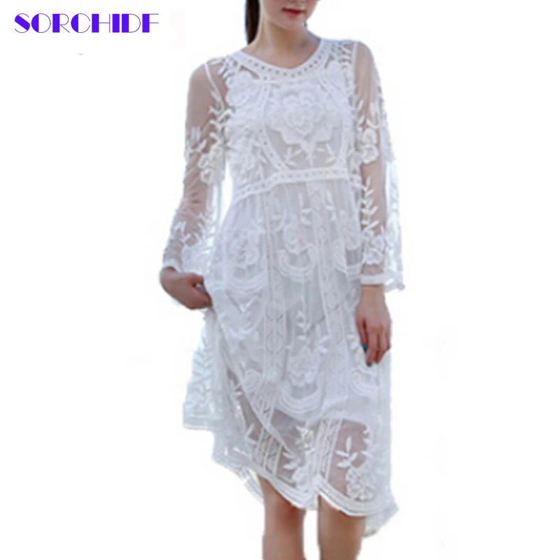 

2015 new women's lace embroidered in the sleeve of the two sets of the sleeve dress honeymoon vacation beach dress