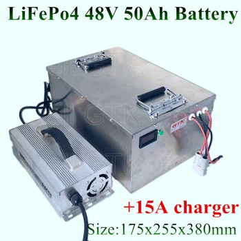 

Metal box 48v 50Ah LiFePo4 battery pack High power 52v 60Ah for RV EV motor solar storage energy bike + 15A charger