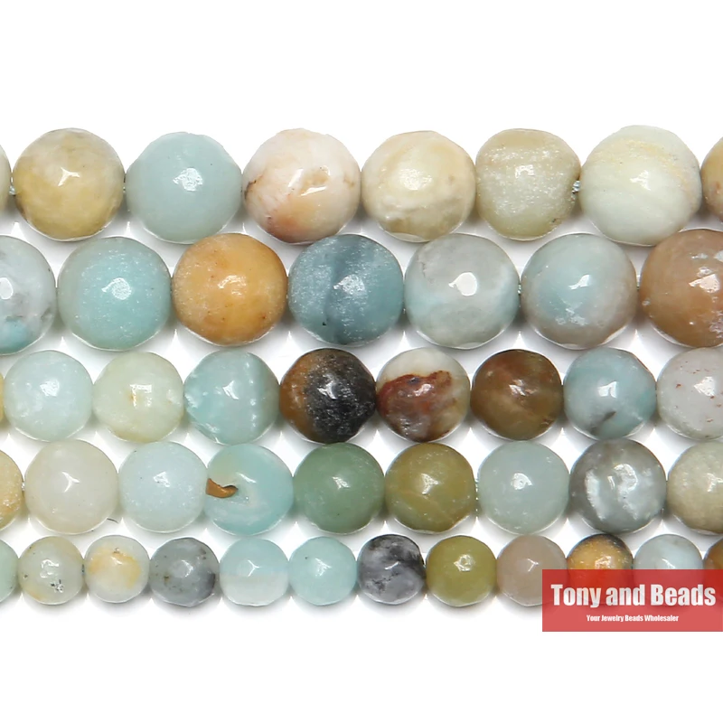

Free Shipping Natural Stone Faceted Mixed Amazonite Round Loose Beads 15" Strand 4 6 8 10 12 MM Pick Size For Jewelry