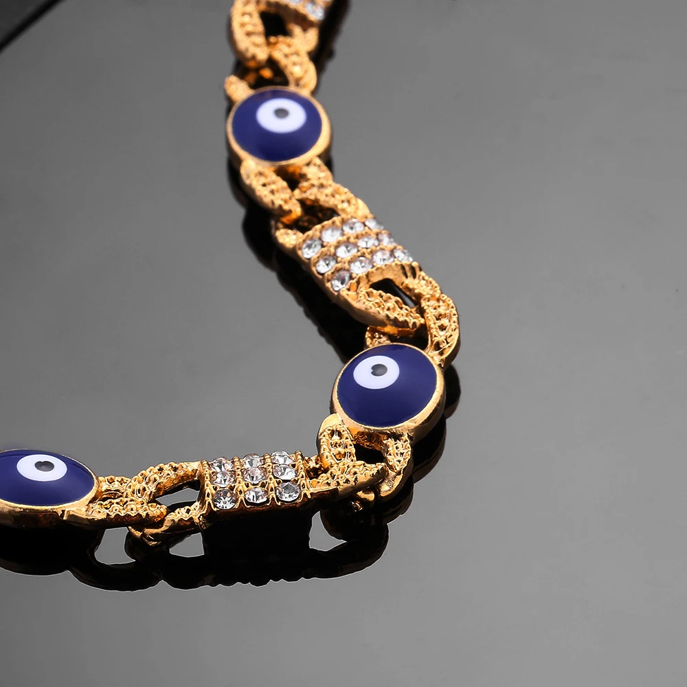 Арабское ювелирное изделие, браслет с голубыми глазами дьявола, большие подарки, 18К, золотой цвет, Мусульманский Исламский Шарм, браслеты для женщин