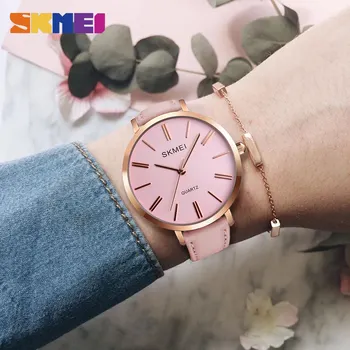 

New SKMEI Female Relogio Feminino Quartz Classic Casual Women Dress Watch Leather Wristwatch Personality Simple Waterproof Vouge