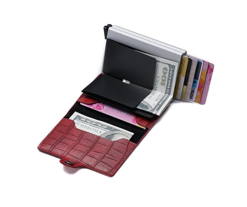 Аллигатор RFID Блокировка Мужской держатель кредитной карты бизнес двойная алюминиевая ремка для телефона чехол для банковских карт металлический дорожный кошелек