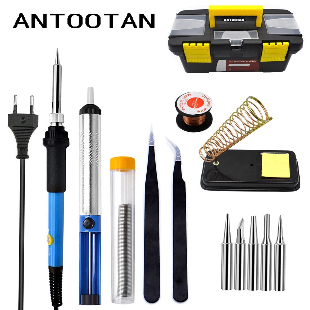 220V 60W EU Adjustable Temperature Electrical Soldering Iron Set Welding Solder Station Repair Tool Kit with Tool Box