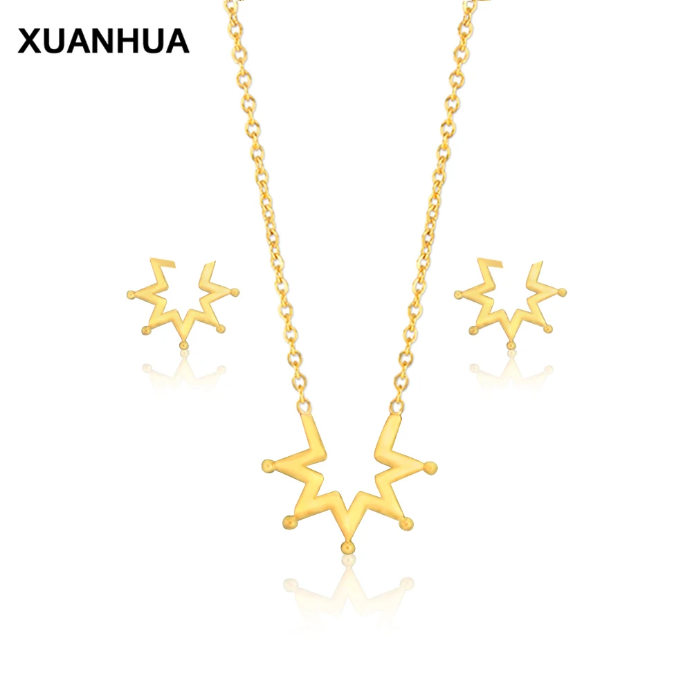 

Fashion Bridal Dubai Gold color stars Jewelry Sets Accessories Jewellery Titanium steel Earrings chain necklace set For Women