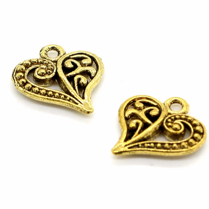 REGELIN 15*14mm 50pcs/lot Antique gold/silver/Bronze Hearts Love Shape Charms Small Metal Leaf DIY Jewelry Findings Accessories