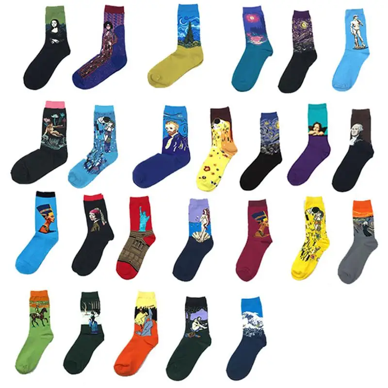 

Women Harajuku Funny Socks Personality Art World Famous Oil Painting Series Printed Men Socks Cotton Socks 25 Colors