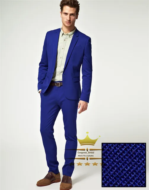 Mens Tuxedos Custom Made Royal Blue Grooms Men Suit Slim Fit Mens Tuxedos Custom Made Royal Blue Grooms Men Suit Slim Fit Wedding Suits With Pants Notch