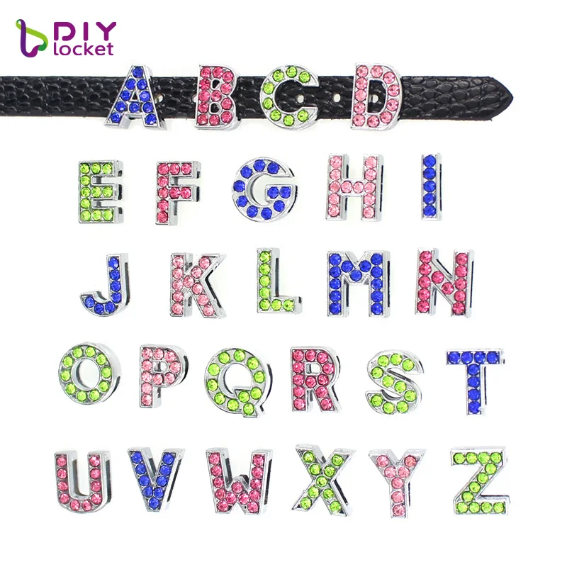 

8MM Colorful Full Rhinestone Slide Letters A-Z Can Choose Each Letters (10 pcs/lot) Fit DIY Wristband & Bracelet LSSL028