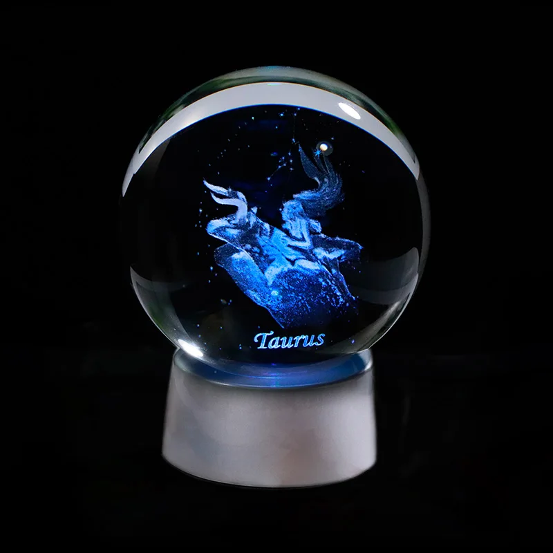 3D Зодиак хрустальный шар 12 созвездий стеклянный шар украшение дома Сфера Красочный Светодиодный светильник Знак зодиака орнамент - Цвет: Taurus