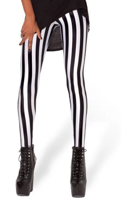 Новинка, черно-белые полосатые леггинсы с вертикальным принтом, готические креативные леггинсы для фитнеса, женские облегающие сексуальные популярные штаны в стиле панк, BL-229