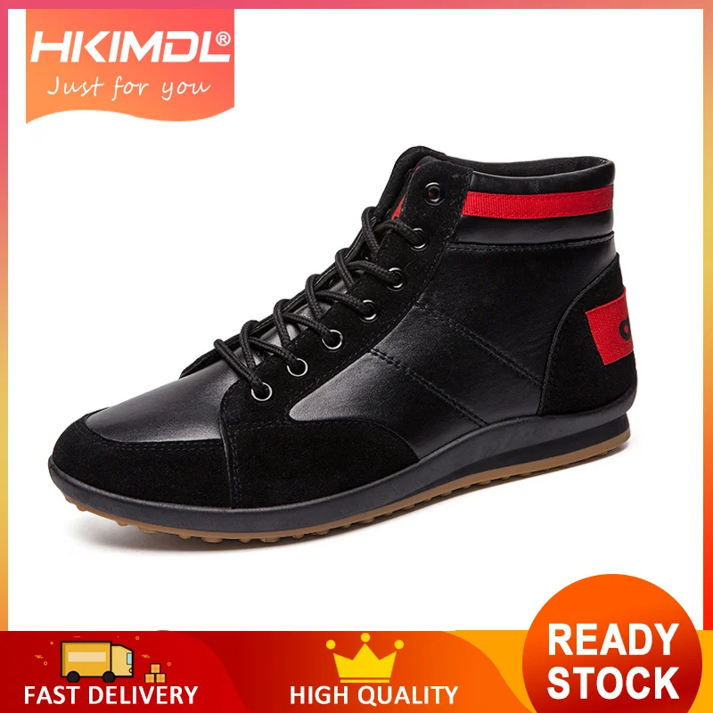 

HKIMDL Chelsea Boots Men Men'S Casual Martin Boots Fashion Trend Flat Shoes Leather Waterproof Non-Slip Boots.