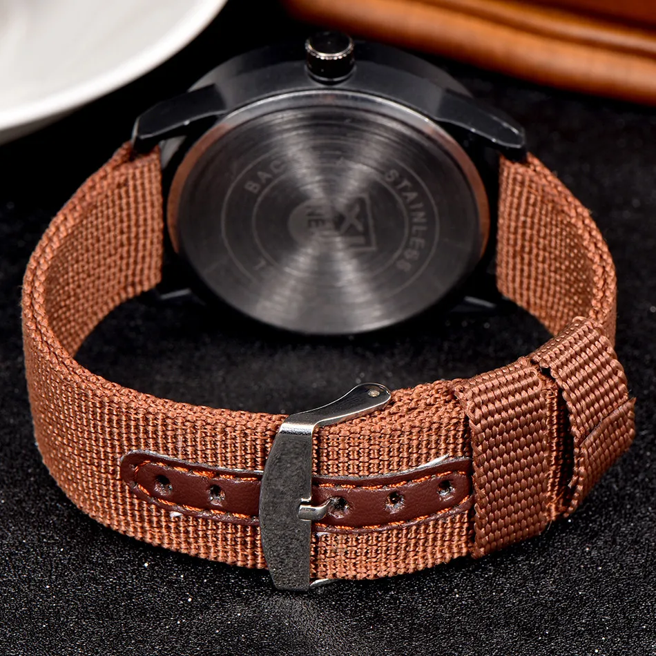 Роскошные от бренда XINEW военные мужские часы холщовый ремешок кварцевые часы с черным циферблатом ДАТА спортивные наручные часы# S