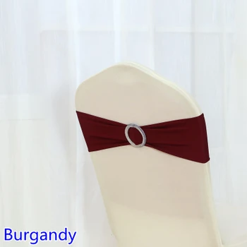 

Burgandy Colour Spandex chairs sash with Shiny Round buckles for chair covers band lycra sash bow tie wedding decoration