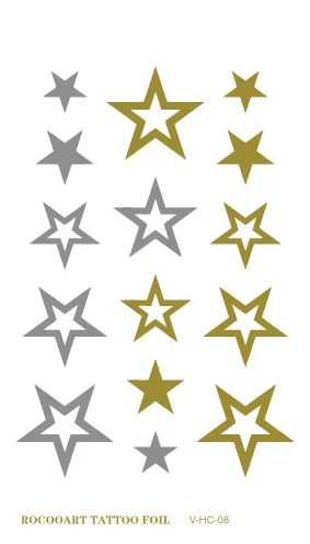 109 Vhc08 2015 Nouveau étanche Tatouage Dor Creux En Or étoiles Visage Faux Glitter Métallique Tatouage Temporaire Autocollants Pour Femmes Dans