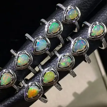 

100% 925 Sterling Silver Real Natural Opal Rings Pear 5x7mm Opal Wedding Rings Multicolor Opal for Women Adjustable Rings Size