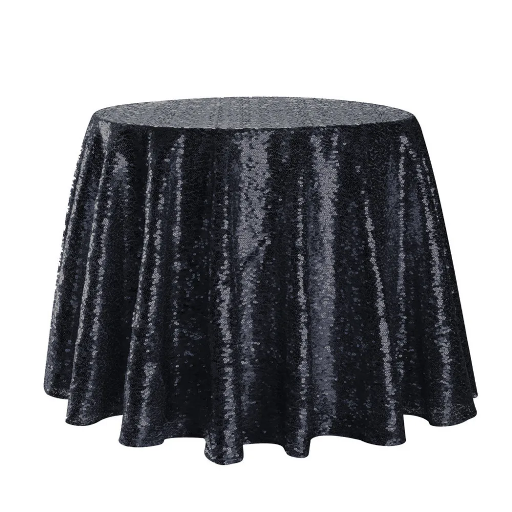 

Tablecloth 100% Brand New High Quality Black Reusable Exquisite Edge Flash Round Sequins Banquet Table Cover #4M08