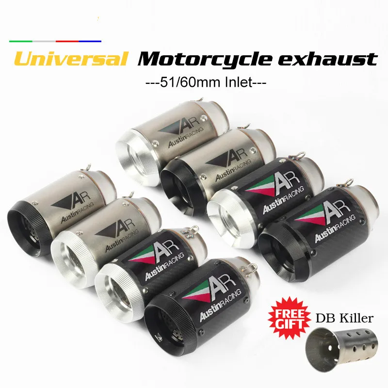 

51/60MM inlet Universal motorcycle austin racing exhaust muffler silencer with DB killer for Z900 Z1000 R1 R6 R3 CBR600 S1000RR