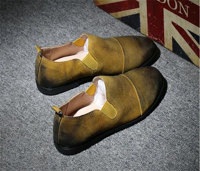 Демисезонный Для мужчин ретро бренда Мартин обувь Британский стиль круглый носок низкий, чтобы помочь каблуке без шнуровки повседневная обувь Для мужчин