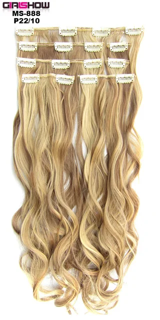 Girlshow тепла из фибры косы из прикрепляющиеся к волосам 7 шт./компл. 90 г волнистые синтетические волосы, для увеличения объема, жаростойкие волосы стиль MS-888, 22" - Цвет: MS-888 P22-10