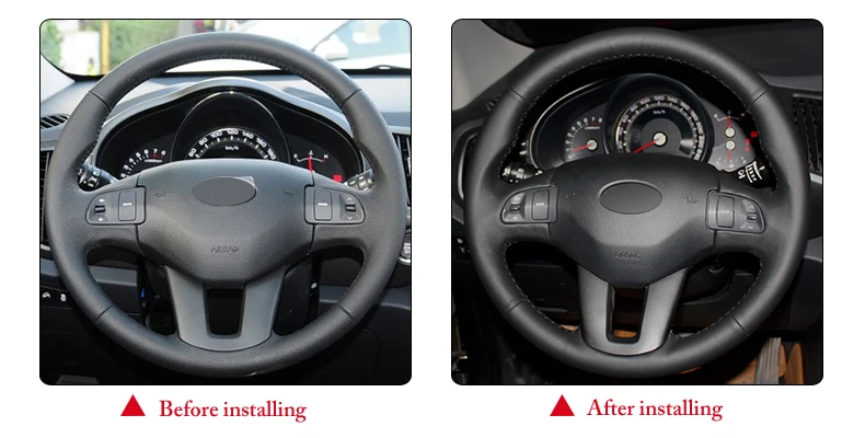 Черные кожаные чехлы на рулевое колесо для Kia Sportage 3 2011- Kia Ceed Cee 'd 2010-2012 автомобильные чехлы на руль