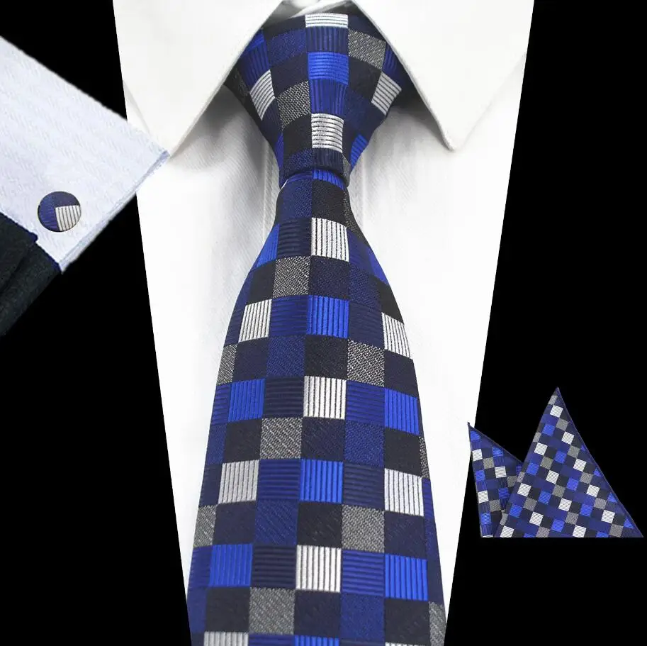 Ricnais дизайн 8 см набор галстуков жаккардовый переплетенный шелковый галстук гравата платок запонки набор Карманный квадратный мужской галстук для свадьбы - Цвет: 13