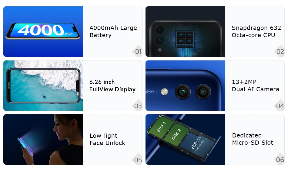 Оригинальный Honor 8C 4 ГБ 64 4000 мАч Восьмиядерный процессор Snapdragon 632 полный экран 6 26