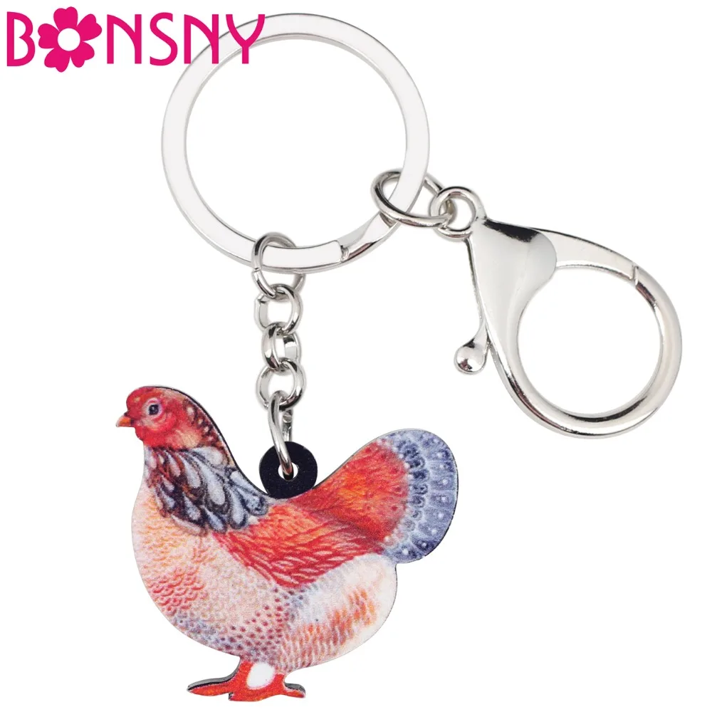 Bonsny акриловые брелки-цепочки для ключей с рисунком курицы из мультфильма женщин
