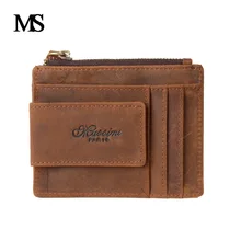 MS Men's Genuine Leather Money Clip Famous Brand Money Clip Wallet for Cash Fashion Designer Wallet for Cards and Money TW1669 fashion stripes and color matching design money clip for men