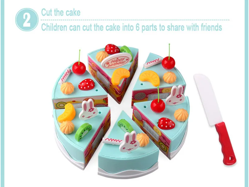 38Pcs 15cm Pretend Play DIY Birthday Cake Cutting Food Toy with Fruits Candle Set Play House toy kitchen Toys Gift for Kids Girl