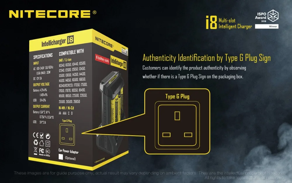 Nitecore i8 интеллектуальные Зарядное устройство 8 всего Слоты 4A Выход Smart Зарядное устройство для IMR18650 16340 10440 AA AAA 14500 26650 и устройство USB
