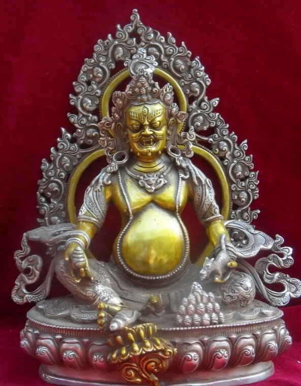 

Collectible bronze S1825 13"Tibet Tibetan Buddhism Silver Mouse Yellow Jambhala Buddha Wealth God Statue