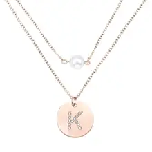 Letter Necklace Pearl Necklace Rose Gold Stainless Steel 2 Layered Necklace Chain Charm Pendant Necklace geometric pendant layered chain necklace