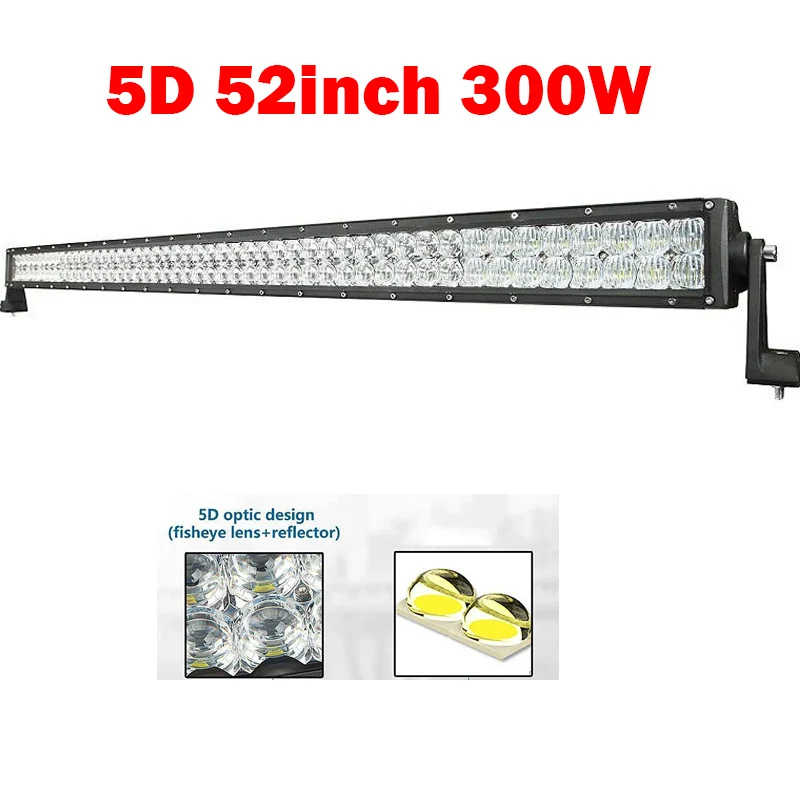 5D 1" 22" 3" 42" 5" 52 дюймов 72 Вт 120 Вт 180 Вт 240 Вт 288 Вт 300 Вт прямой/изогнутый СВЕТОДИОДНЫЙ рабочий свет бар для ATV SUV для грузовика Jeep Buat 4X4WD - Цвет: 52inch 300W Straight