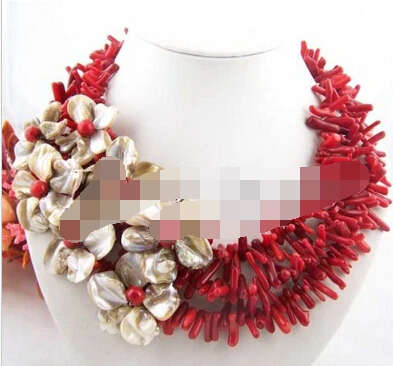 

huij 003793 Flower!!natural coral&ahell pearl neckalce/earring set