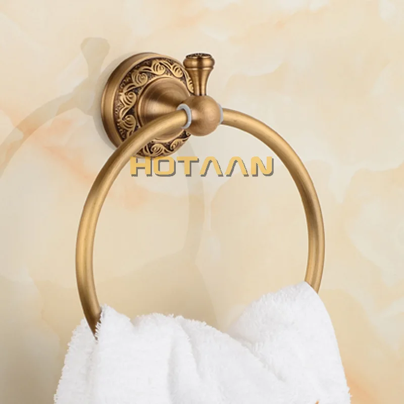 Anit-ржавчина вешалка для полотенец в ванную, твердая Медь Настенный круглый античный латунное кольцо для полотенца, классическое полотенце стойка с резным цветком