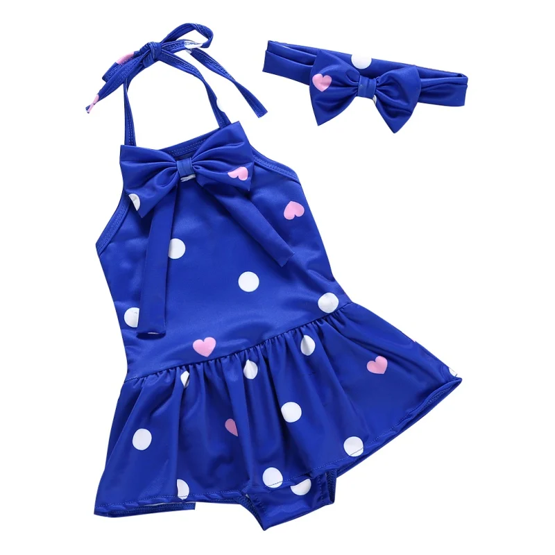 

Baby Girls Swimwear One Piece Swimsuits Bowknot Beach Wear With Headband