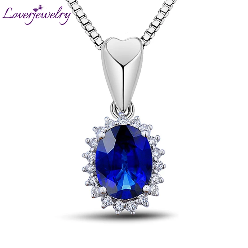 

New Oval 6x8mm 18K White Gold Natural Diamond Sapphire Engagement Pendant WP041